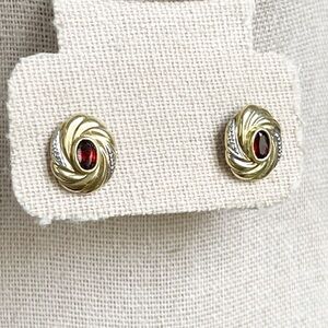 Vintage 90s Ruby Swirl Gold Tone Pierced Post Earrings